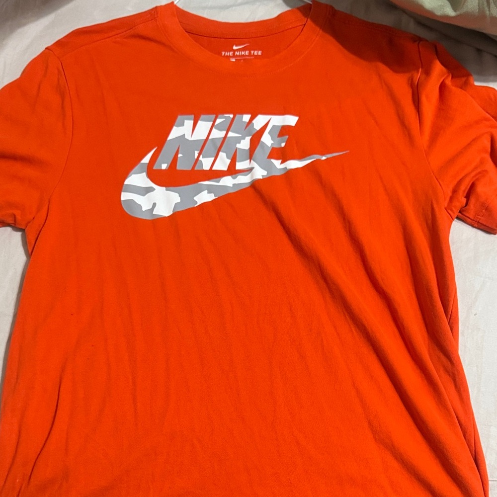 Nike Men's Bright Orange Tee with Camo Logo